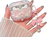 [MINSCOSE] for Cute Glitter AirPods Pro/Pro 2 Case,Shell Pattern Bow Ribbon Trendy Design with Bowknot Pearl Keychain,Protective Shockproof Cover for Apple Airpods Pro 1st/2nd Generation for Women-Pink