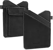[ANVI ORIGINAL] Minimalist Slim Wallet canvas vegan leatther card holder ID case big elastic capacity 10 credit cards. Thinner than phone yet keeps coin, key, air tag, cash Bill notes, for men women with gift box.,