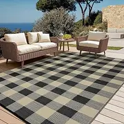 COZYLOOM Plastic Straw Rug Waterproof 9x12 Outdoor Rug Modern Rug Geometric Patio Rug Indoor Outdoor Large Throw Carpet Reversible Camping Rug for Rv Baclony Picnic Backyard Deck Porch Beach, Coffee