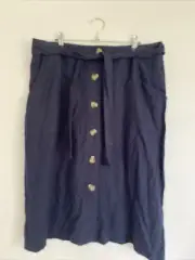 New Regatta Women’s Skirt Size 16 Blue Linen Blend Belt Buttons Pockets Lined
