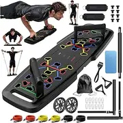 Push Up Board,Home Gym,Portable Exercise Equipment,Pilates Bar & 20 Fitness Accessories with Resistance Bands & Ab Roller Wheel,Full Body Workout at Home