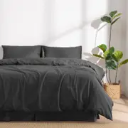 Dreamaker Linen & Cotton Blend Quilt Cover Set Charcoal -Queen Bed