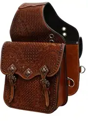 Showman Oak Leaf & Basket Weave Tooled Leather Saddle Bag w/ Antique Copper