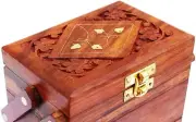 Antique Wooden Chest – 3 Compartments, Handmade Carved Storage Trunk Décor gift.