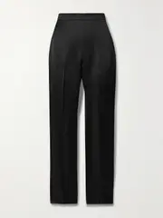 [Ralph Lauren Collection] Ralph Lauren Collection - Robynn Linen-blend Satin Straight-leg Pants - Black - US10 US 10 Black