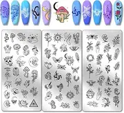 PH PandaHall 3 x Magic Moon Sun Nail Art Stamp Plate, 78 Patterns Nail Art Stencils Snake Mushroom Flower Nail Stamp Plate Nail Picture Plate Made of Stainless Steel for DIY Printing Manicure Salon