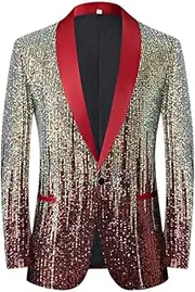 [Zadaos] Mens Gradient Sequins Lapel Blazer Coat Male Banquet Suit Dress Jacket