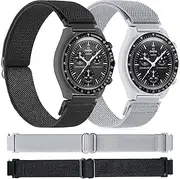 [Miimall] Pack of 2 Nylon Strap Compatible with Omega x Swatch Speedmaster Moonswatch Bracelets, Soft Elastic Fabric Moonswatch Strap Bracelets for Omega Swatch MoonSwatch Band