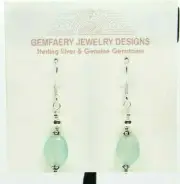 Sterling Silver Blue CHALCEDONY Gemstone Dangle Earrings #7996...Handmade USA