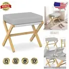 Elegant Folding Vanity Stool - Thick Cushion with Bamboo X Legs for Comfort