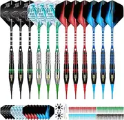 CyeeLife Darts Plastic Tip - Soft Tip Darts Set - 12 Pcs 18 Gram with 4 Colors Premium Aluminum Shafts, 100 Extra Dart Tips 16pcs Flights and 2pcs Flight Protectors for Electronic Dart Board