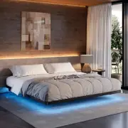 8 in High Floating Bed Frame Queen with Led Lights & Charging Station, Metal ...