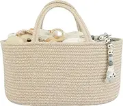XUANGUO Large Baby Diaper Caddy Organizer for Girl Boy Rope Nursery Storage Bin Basket Portable Holder Tote Bag for Changing Table Car Travel Baby Shower Gifts Oatmeal