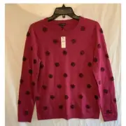 Talbots Sweater Women Sz S Red Burgandy Polka Dot Puffs Lamb's Wool Blend NWT