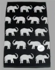 Common Thread Plush Raised White Terry ELEPHANTS Black Velour Hand Towel NWT