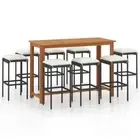 9pcs Outdoor Bar Set Garden Patio Dining Wicker Rattan Wood Table Stools Chairs