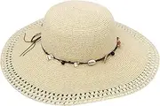 [Cauplse] Women's Beach Summer Straw Hat UV Protection Ribbon Bow Beach Cap Wide Brim Floppy Summer Beach Sun Hat for Ponytail W/Cute Ribbon Bow - Paper Straw, Adjustable, UPF50+