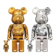 MEDICOM TOY BE@RBRICK BAPE CAMO SHARK GOLD SILVER 100% 400% set bearbrick figure