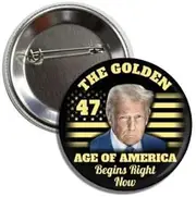 [Generic] Political Button Pin 2.25 Inches, Trump The Golden Age of America Begins Right Now Inauguration Speak MAGA, Never Surrender, FIGHT FIGHT FIGHT, Standard, Metal, no gemstone
