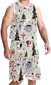 [KQNZT] Basketball Jersey and Shorts, Jerseys for Men, Men's Lightweight Rec Tanks, Christmas Cartoon Elk Snowman