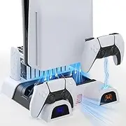 PS5/PS5 Slim Ständer mit Lüfter, PS5/PS5 Slim Standfuß für PS5/PS5 Slim Disc/Digital Edition PS5 Controller Ladestation mit Licht Unterstützt PS5-Controlle Ladegeräte mit 10 Spiele Lagerung