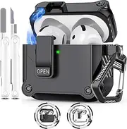 Compatible with AirPods 4 Case Cover for Women and Men, Automatic Snap Switch Security Locking Cover for Airpods 4th Generation 2024 Cases with Cleaner Kit and Keychain Front LED Visible Black