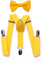 [MOTYAWN] Kids Suspenders Bowtie Set, Toddler Adjustable Suspenders Bowties Elastic Band with Clip-on Child Y-Shape Suspender Set Boys Classic Bow Tie Braces for Wedding, Formal Events, Yellow, Small