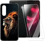 ESACMOT Lion Pattern Case Compatible with Sharp Aquos Zero 5G Basic + [2 Pack] Screen Protector Tempered Glass, Shockproof Case Cover for Sharp Aquos Zero 5G Basic (6.4 inch)