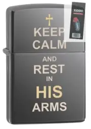 Zippo 29610 Keep Calm Design Black Ice Chrome Finish Lighter + FLINT PACK