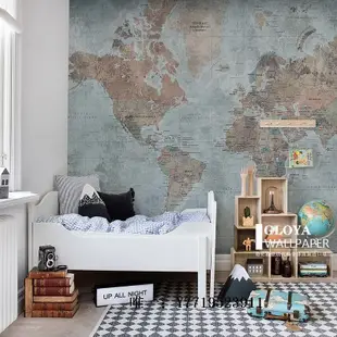 地圖訂制壁畫世界地圖男孩房背景墻壁紙兒童房無縫環保壁布客廳墻紙掛圖