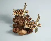Couple Turtle Sculpture, Sea Turtle, Wood Carving, Decor, Ocean, Holiday Gift
