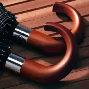 Men Automatic Three Folding Umbrella Windproof Wooden Handle Advertising Gift