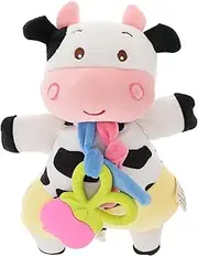 Hohopeti Newborn Soft Plush Cartoon Cow Baby Bib Teething Toy Sound Newborn Baby