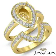 Diamond Engagement Halo Ring Pear Bridal Sets 14k Gold Yellow Semi Mount 1.4Ct