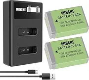 [MINSHI] NB-13L Battery Compatible with Canon PowerShot SX740 HS (2 Pack) Batteries and Charger Kit 3.6V,1250mAh High Efficiency Battery