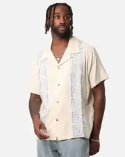 [XXIII] Xxiii Hellas Linen Button Up Shirt Off White/blue - Size L L Off White/Blue