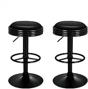 ALFORDSON 2pcs Swivel Bar Stools PU Leather Height Adjustable Counter Dining Chairs with Footrest and Anti-Slip Floor Protector for Home Bar Dining Room (Sade All Black)
