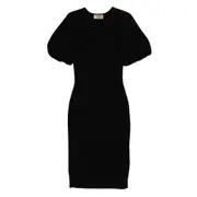 [Curiel] Curiel Puff-sleeve Sheath Midi Dress 44 IT BLACK