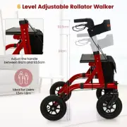 Height Adjustable Rollator Walker with Seat, Pneumatic Wheels, and Storage Bag