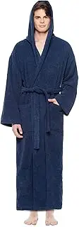 [Arus] Men's Hooded Classic Bathrobe Turkish Cotton Robe with Full Length Options