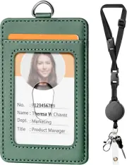 Leather Badge Holder and Adjustable Retractable Lanyards with Swivel Metal Clasp