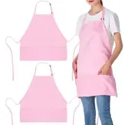 2 Pack 3 Pockets Adjustable Bib Apron Chef Kitchen Cooking Polyester Pink