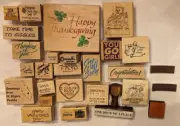 Lot 28 Mounted Rubber Stamps Mixed WORDED SAYINGS Thanks Get Well Love Greetings
