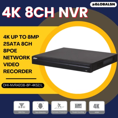 4K UP TO 8MP 2SATA 8CH 8PoE Ports H.265 NVR DHI-NVR4208-8P-4KS2/L