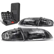 For 1998-1999 Mazda 626 Pair Black Housing Clear Side Headlight Lamps+Tool Box