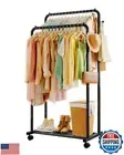 Sakugi Clothes Rack - Double Rods Clothing Rack with Mesh Shelf, Hooks and Wh