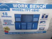 NEW WORK BENCH. 18 HEAVY DUTY TOOL DRAWERS. BLUE. 2230mm W