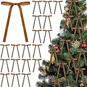 24 Pack Velvet Christmas Bows for Christmas Tree Rustic Crafts Gift Bows Vintage Velvet Ribbon Bows for Xmas Home Outdoor Indoor, Christmas Tree Decor (Brown)