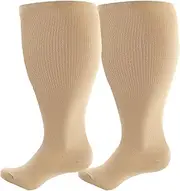 SOJOFEL Compression Stockings Thick Calf for Men and Women - Plus Size Compression Socks Men Medical Support Stockings Thrombosis Stockings Flight Socks 2 Pairs, beige, 3X-Large