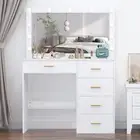 Dressing Table LED Light Makeup Mirror Set Drawers Vanity Makeup Desk White